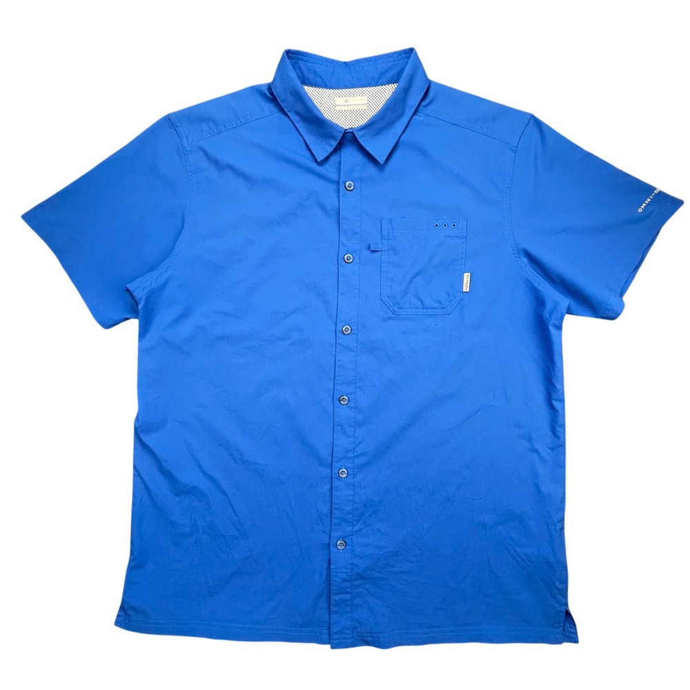 Columbia Shirt Mens XL Blue PFG Short Sleeve Vented Ripstop Fishing Omni-Shade